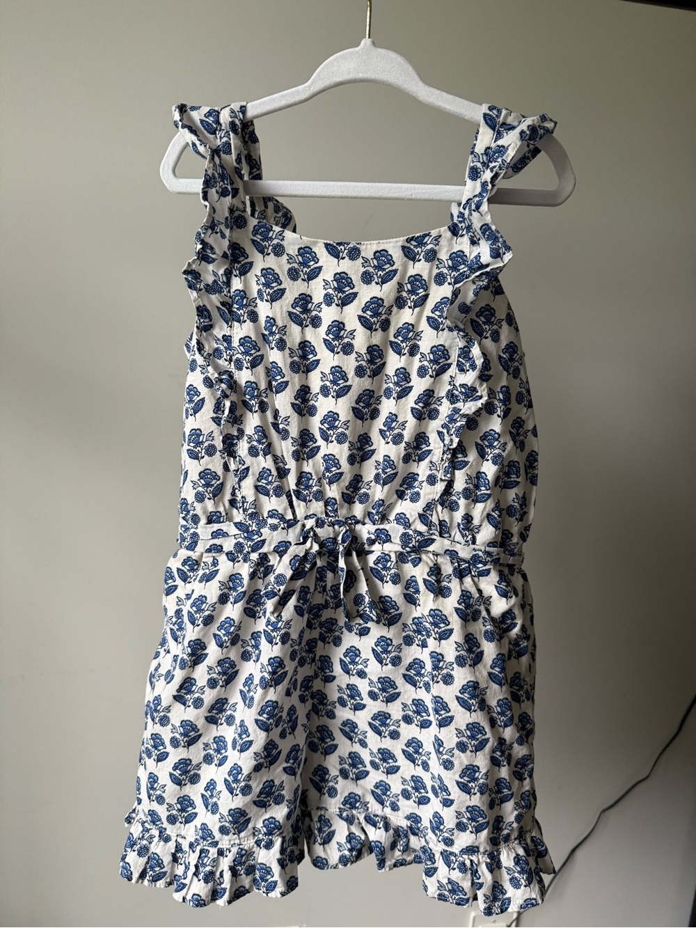 Janie and Jack White Romper with Blue Floral Print